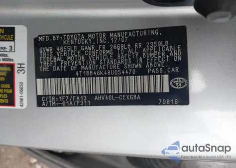 2008 Toyota Camry Hybrid from USA, damaged, VIN 4T1BB46K48U054470